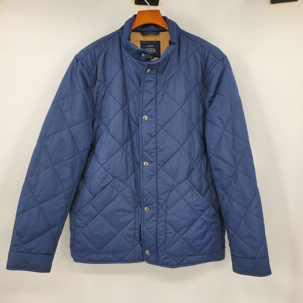 J.Crew Quilted Walker Jacket Mens Large Navy Blue Diamond Quilt AQ399